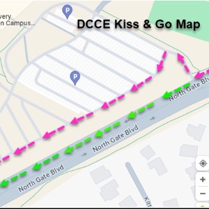 A map showing the traffic flow for the DCCES student pick-up and drop-off.